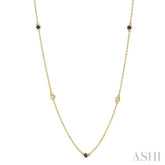 2.6 MM Sapphire and 3/8 Ctw Round Cut Diamond Precious Station Necklace in 14K Yellow Gold